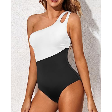 Holipick One Shoulder One Piece Swimsuit for Women Tummy Control