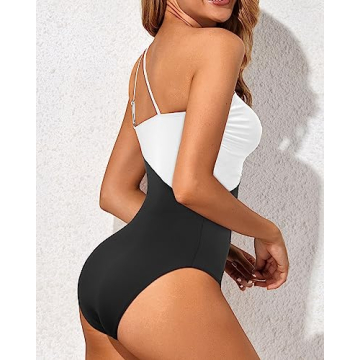 Holipick One Shoulder One Piece Swimsuit for Women Tummy Control