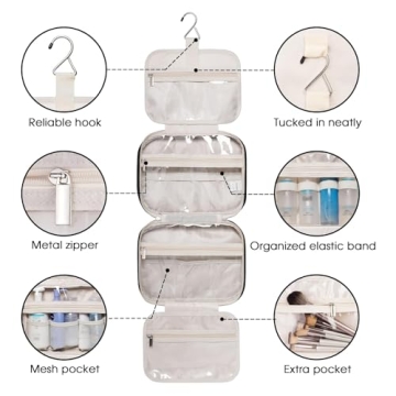 Narwey Travel Toiletry Bag with Hanging Hook & Compartments