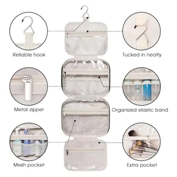 Narwey Travel Toiletry Bag with Hanging Hook & Compartments