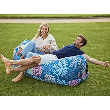 AlphaBeing Inflatable Lounger Air Sofa, Portable Inflatable Couch Mesh Hollow Air Hammock Anti Leakage Air Chair for Outdoor Camping Hiking Beach Traveling (Coral Navy, Large（2 people）)