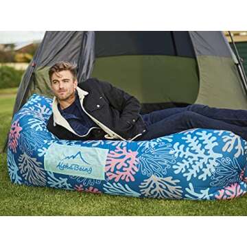 AlphaBeing Inflatable Lounger Air Sofa, Portable Inflatable Couch Mesh Hollow Air Hammock Anti Leakage Air Chair for Outdoor Camping Hiking Beach Traveling (Coral Navy, Large（2 people）)