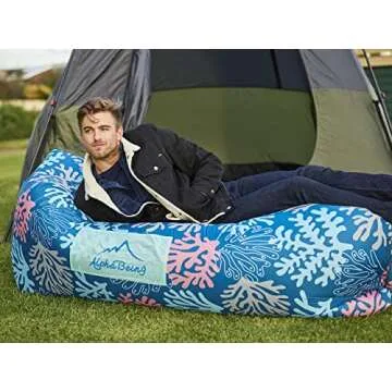 AlphaBeing Inflatable Lounger Air Sofa, Portable Inflatable Couch Mesh Hollow Air Hammock Anti Leakage Air Chair for Outdoor Camping Hiking Beach Traveling (Coral Navy, Large（2 people）)