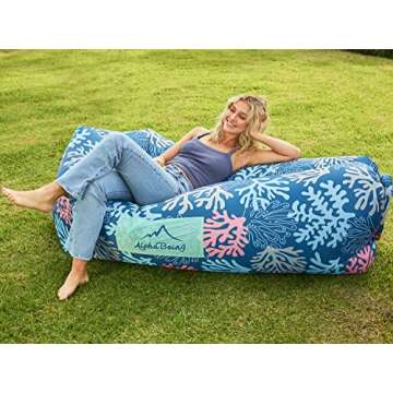 AlphaBeing Inflatable Lounger Air Sofa, Portable Inflatable Couch Mesh Hollow Air Hammock Anti Leakage Air Chair for Outdoor Camping Hiking Beach Traveling (Coral Navy, Large（2 people）)