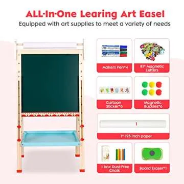 Art Easel for Kids, Double-Sided Whiteboard & Chalkboard Standing Easel with Paper Roll Kids Easels ...