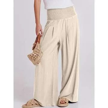 ANRABESS Women Linen Palazzo Pants Summer Boho Wide Leg High Waist Casual Lounge Pant 2024 Beach Tra...