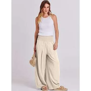 ANRABESS Women Linen Palazzo Pants Stylish Boho Wear