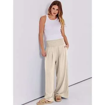 ANRABESS Women Linen Palazzo Pants Stylish Boho Wear
