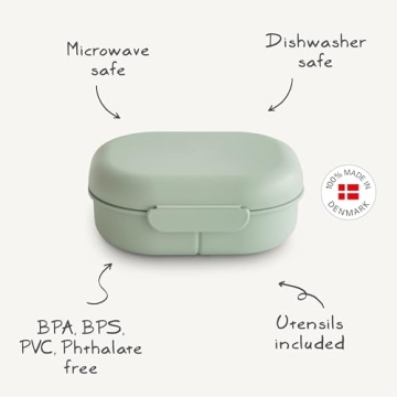 mushie Kids Bento Lunch Box | 3-Compartment & Removable Divider + Fork & Spoon Utensils | Great For Meals, School, Snacks On-the-Go | Dishwasher Safe (Ivory)