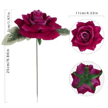 INSUNSIX Hot Pink Roses 16pcs Artificial Velvet Roses Head Bulk Silk Flowers 4.3" Hot Pink Artificial Roses with Stems for Wedding Flowers for Centerpieces Home Party Decor (Hot Pink)