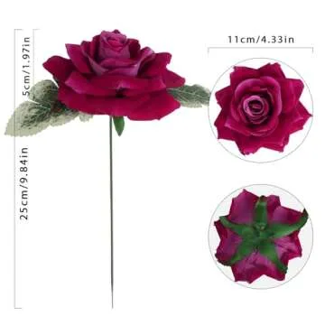 INSUNSIX Hot Pink Roses 16pcs Artificial Velvet Roses Head Bulk Silk Flowers 4.3" Hot Pink Artificial Roses with Stems for Wedding Flowers for Centerpieces Home Party Decor (Hot Pink)