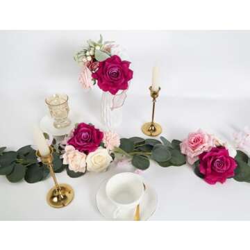 INSUNSIX Hot Pink Roses 16pcs Artificial Velvet Roses Head Bulk Silk Flowers 4.3" Hot Pink Artificial Roses with Stems for Wedding Flowers for Centerpieces Home Party Decor (Hot Pink)