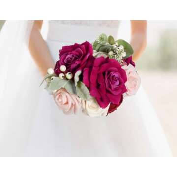 INSUNSIX Hot Pink Roses 16pcs Artificial Velvet Roses Head Bulk Silk Flowers 4.3" Hot Pink Artificial Roses with Stems for Wedding Flowers for Centerpieces Home Party Decor (Hot Pink)