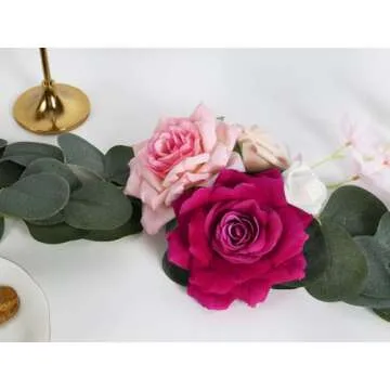 INSUNSIX Hot Pink Roses 16pcs Artificial Velvet Roses Head Bulk Silk Flowers 4.3" Hot Pink Artificial Roses with Stems for Wedding Flowers for Centerpieces Home Party Decor (Hot Pink)