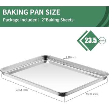 Baking Sheets Set of 2, HKJ Chef Cookie Sheets 2 Pieces Stainless Steel Baking Pans & Toaster Oven T...