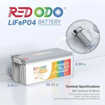 Redodo 12V 300Ah LiFePO4 Lithium Battery, Built-in 200A BMS, Max. 2560W Power Output, 4000-15000 Dee...
