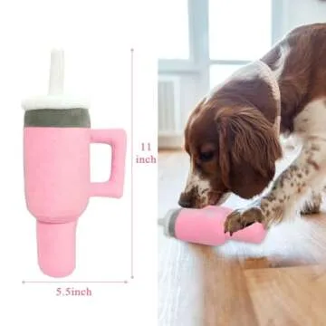 LWBMG Cute Squeaky Dog Toys Cup with Handle Funny Tumbler Dog Toys Soft Plush Squeaky Holiday Toys f...