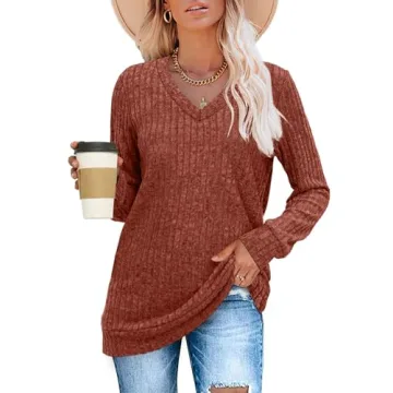 Trendy SAMPEEL Women's V Neck Long Sleeve Sweaters