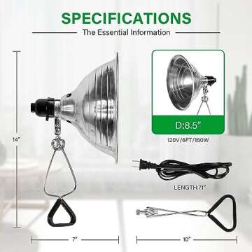 Simple Deluxe Clamp Lamp Light 150 Watt with 8.5 Inch Aluminum Reflector (no Bulb Included), 6 Feet Cord, 1 Pack, Black