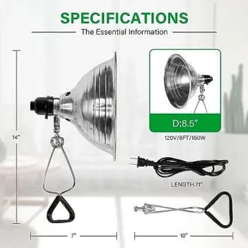 Simple Deluxe Clamp Lamp Light 150 Watt with 8.5 Inch Aluminum Reflector (no Bulb Included), 6 Feet Cord, 1 Pack, Black