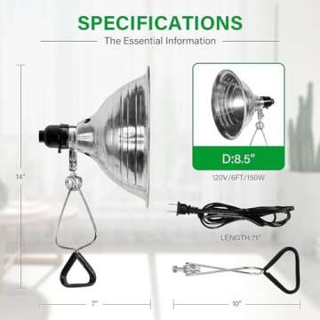 Simple Deluxe Clamp Lamp Light 150 Watt with 8.5 Inch Aluminum Reflector (no Bulb Included), 6 Feet Cord, 1 Pack, Black