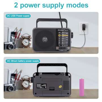 Portable AM/FM Transistor Radio with Loud Speaker, Battery or USB Powered - Compact Emergency Radio ...