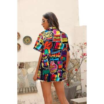 Pride Shirt Women Gay Shirts Hawaii Ally Equality Tshirt Heart Rainbow Graphic Tee Beach Vacation Short Sleeve Button Up Top