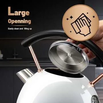 Pukomc Retro Electric Kettle Stainless Steel 1.7L Tea Kettle, Hot Water Boiler with Temperature Gauge, Led Light, Fast Boiling, Auto Shut-Off&Boil-Dry Protection (White)