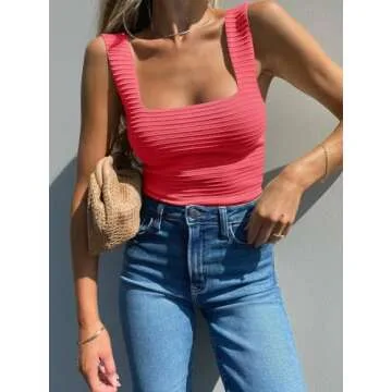 BZB Pink Women's Square Neck Tank Tops for Summer Style