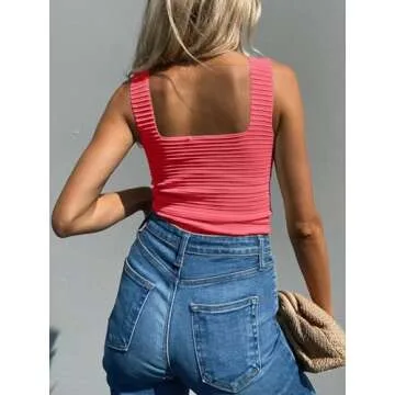 BZB Pink Women's Square Neck Tank Tops for Summer Style