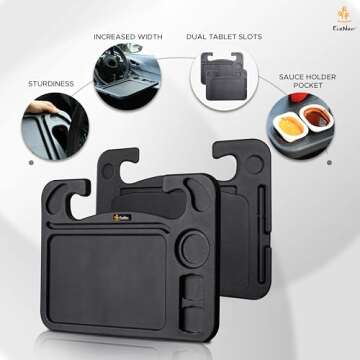 EcoNour 4 in 1 Car Steering Wheel Tray - 2024 Upgraded Tray with Dual Sauce Dip Holder and Tablet Ho...