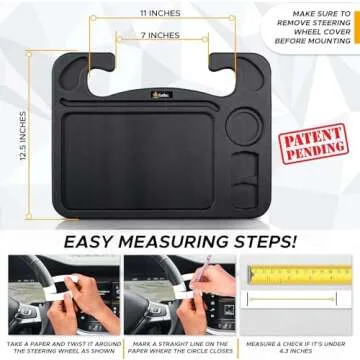 EcoNour 4 in 1 Car Steering Wheel Tray - 2024 Upgraded Tray with Dual Sauce Dip Holder and Tablet Holder | Spacious Steering Wheel Desk for Food and Laptop | Car Accessories (Large)