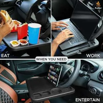 EcoNour 4 in 1 Car Steering Wheel Tray - 2024 Upgraded Tray with Dual Sauce Dip Holder and Tablet Holder | Spacious Steering Wheel Desk for Food and Laptop | Car Accessories (Large)