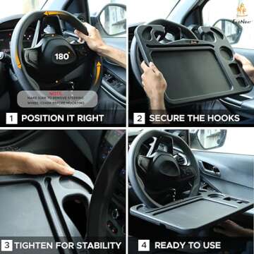 EcoNour 4 in 1 Car Steering Wheel Tray - 2024 Upgraded Tray with Dual Sauce Dip Holder and Tablet Holder | Spacious Steering Wheel Desk for Food and Laptop | Car Accessories (Large)
