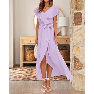 BTFBM Women's Summer Chiffon Maxi Dresses Deep V Neck Ruffle Short Sleeve Beach Party Cocktail Flowy...