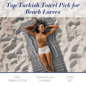 Cacala Lightweight and Thin Turkish Beach Towel 100% Cotton Sand-Free and Quick-Drying Goodness Perfect as an Extra Large Travel Towel, Beach Accessory, or Gift for Beach Lovers, 37 x 70