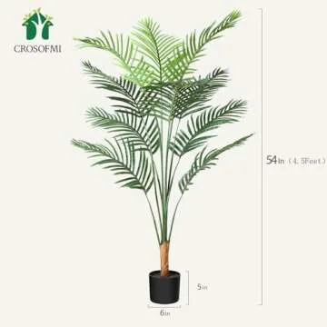 CROSOFMI Artificial Areca Palm Tree 4.5Ft Fake Tropical Palm Plant,Perfect Faux Dypsis Lutescens Plants in Pot for Indoor Outdoor Home Office Garden Modern Decoration Housewarming Gift