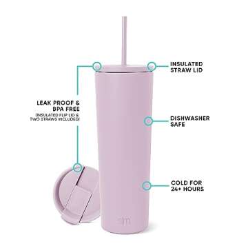 Simple Modern Insulated Tumbler with Lid and Straw | Iced Coffee Cup Reusable Stainless Steel Water ...