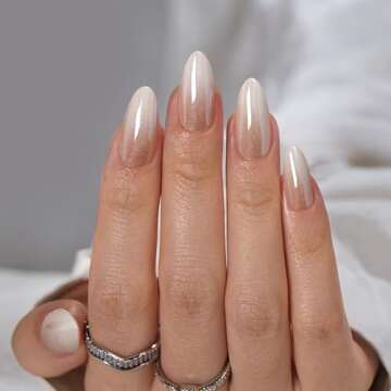 BTArtbox Press On Nails Medium Almond - Soft Gel Ombre Fake Nails with Glitters, French Tip Nails Re...