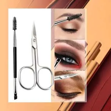 Lovinee Eyebrow Scissors and Eyebrow Brush, Shaping Curved Craft Stainless Steel Scissors for Eyebrow Eyelash Extensions
