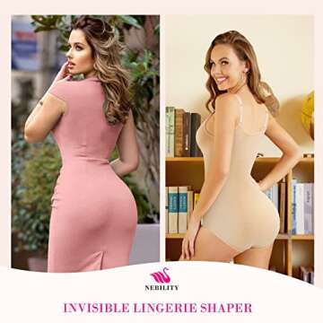 Nebility Women Waist Trainer Bodysuit Slim Full Body Shapewear Seamless Jumpsuits Tummy Control Tops (3XL/4XL, Beige V Neck Bodysuit)
