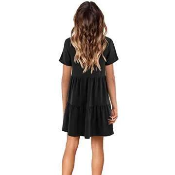 Amoretu Womens Short Sleeve V Neck Tunic Shift Dress Casual Funeral Dresses, Spring, Summer, 2025 (Black, S)