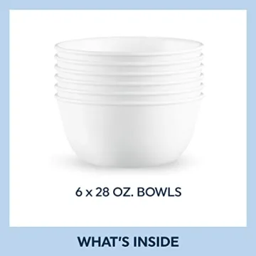 Corelle Vitrelle 28-oz Soup/Cereal Bowls Set of 6, Chip & Crack Resistant Dinnerware Bowls for Soup, Ramen, Cereal and More, Triple Layer Glass, Winter Frost White