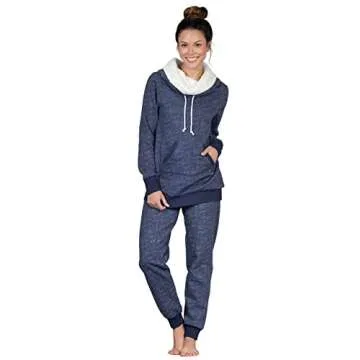 PajamaGram Cozy Womens Pajama Sets - Winter Pajamas for Women, Navy, L, 12-14