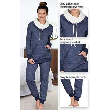 PajamaGram Cozy Womens Pajama Sets - Winter Pajamas for Women, Navy, L, 12-14