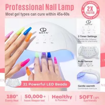 MEFA 60 Pcs Gel Nail Polish Kit with U V Light, 42 Colors All Seasons Collection Easter Colorful Gel Polish Essential Set with 5 Psc Matte/Glossy Base Top Coat, Cuticle Remover, Salon Gifts for Women
