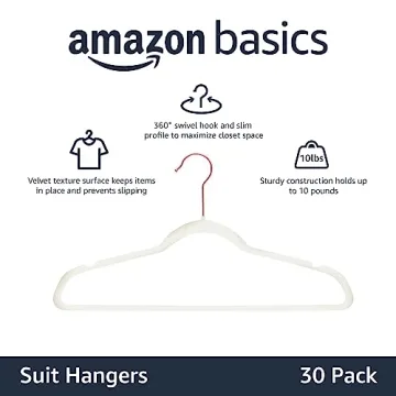 Amazon Basics Slim Velvet Non-Slip Suit Hangers Pack of 30