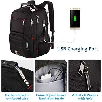 Jiefeike Travel Laptop Backpack,Extra Large Capacity TSA Friendly Anti Theft Backpacks with USB Charging Port,Water-Resistant Men Business College Computer Bookbag Fits 17 Inch Laptop&Notebook
