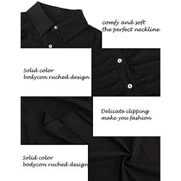 IQREENY Women Sexy Bodycon Dress Button Down Long Sleeve Ruched Dress Collared Party Club Shirt Dresses Black S
