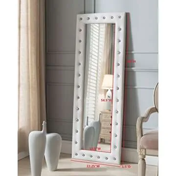 Kings Brand Furniture - Modern Upholstered Tufted Standing Floor Mirror, White